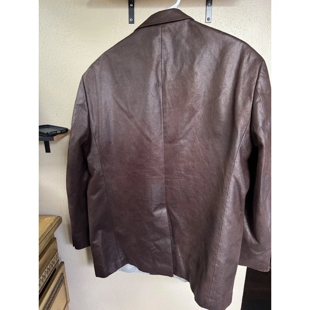 Lauren Ralph Lauren Brown Faux Leather Blazer Men's 46R XL Sport Coat Casual